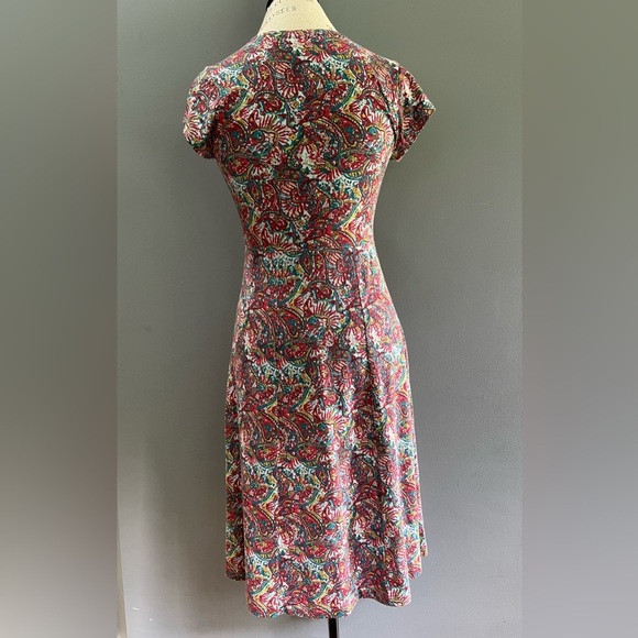 Sahalie Cap Sleeve Pullover V-Neck Midi Dress Women's Size XS Paisley Design - Picture 2 of 7